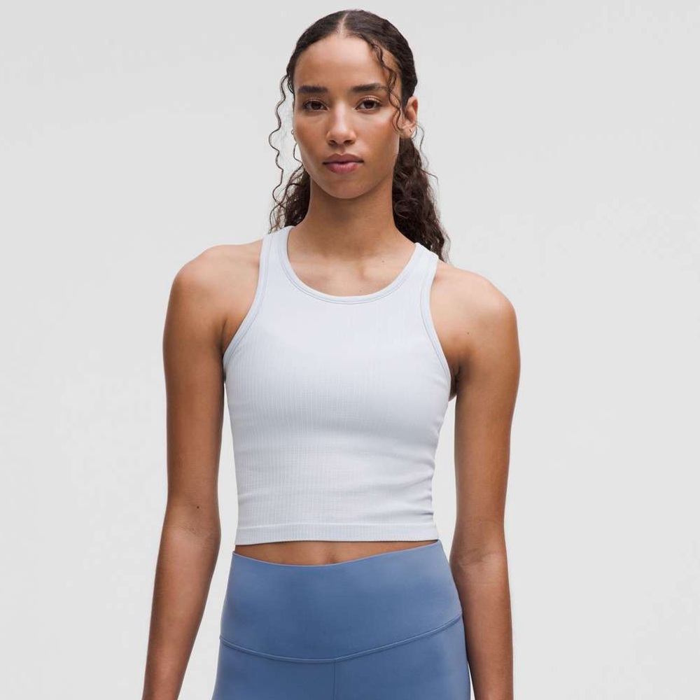 🦋 NWT Lululemon Athletica Ebb to Street Crop Rib Racerback Tank Starch Blue 10 🦋